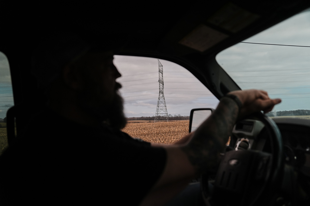 Wayne Greier drives near a field he owns where he planned to have a solar development Tuesday, March 10, 2026, in Canfield, Ohio. (AP Photo/Joshua A. Bickel)