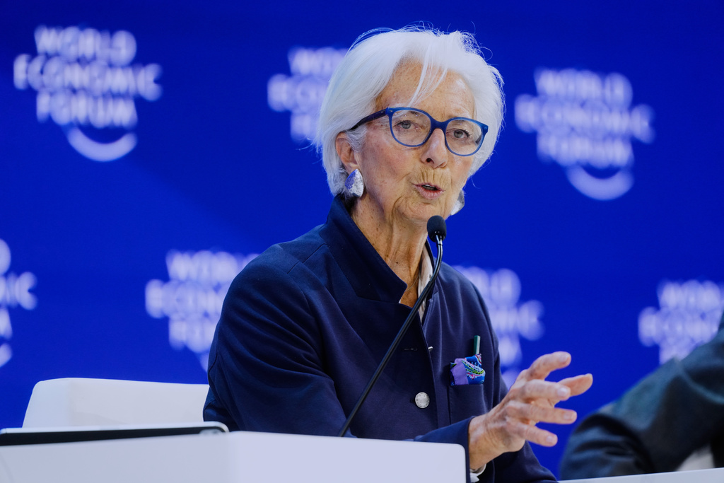 ECB President Christine Lagarde attends the Annual Meeting of the World Economic Forum in Davos, Switzerland, Friday, Jan. 23, 2026. (AP Photo/Markus Schreiber)