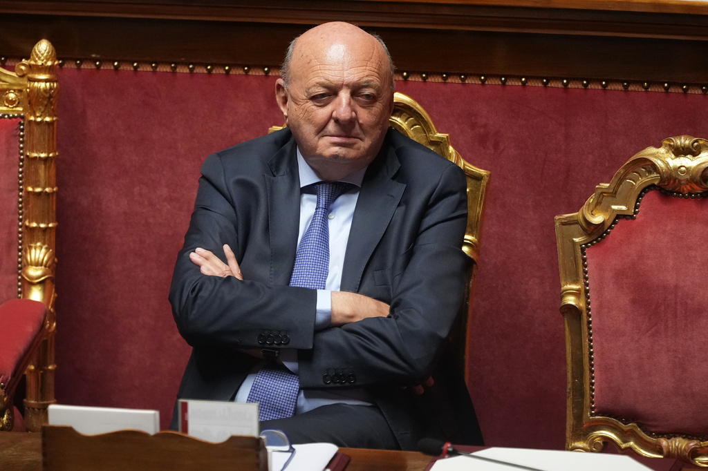 Italian Minister of Environment and Energy Security Gilberto Pichetto Fratin attends a debate prior to a vote to give the final approval to legislation paving the way for the eventual return of nuclear energy to Italy, in Rome, Wednesday, Sept. 23, 2026. (AP Photo/Andrew Medichini)