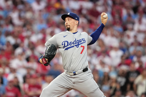Los Angeles Dodgers starting pitcher Blake Snell throws during the first inning in Game 2 of baseball's National League Division Series against the Philadelphia Phillies, Monday, Oct. 6, 2025, in Philadelphia. (AP Photo/Matt Slocum) Los Angeles Dodgers starting pitcher Blake Snell throws during the first inning in Game 2 of baseball's National League Division Series against the Philadelphia Phillies, Monday, Oct. 6, 2025, in Philadelphia. (AP Photo/Matt Slocum)