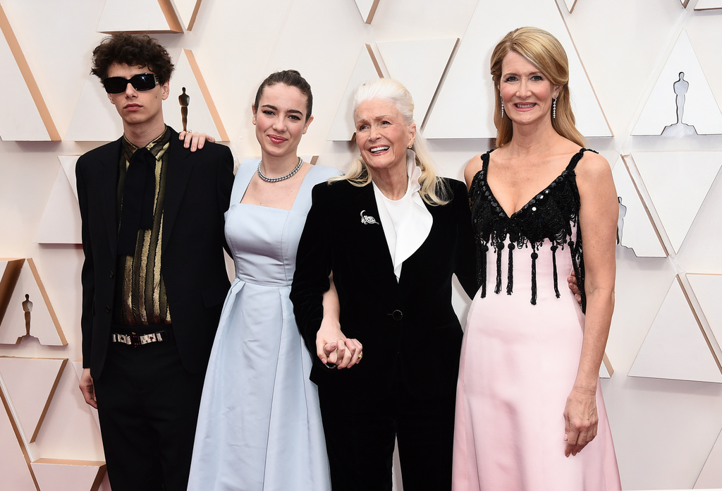 FILE - Ellery Harper, from left, Jaya Harper, Diane Ladd, and Laura Dern arrive at the Oscars Feb. 9, 2020, at the Dolby Theatre in Los Angeles. (Photo by Jordan Strauss/Invision/AP, File)