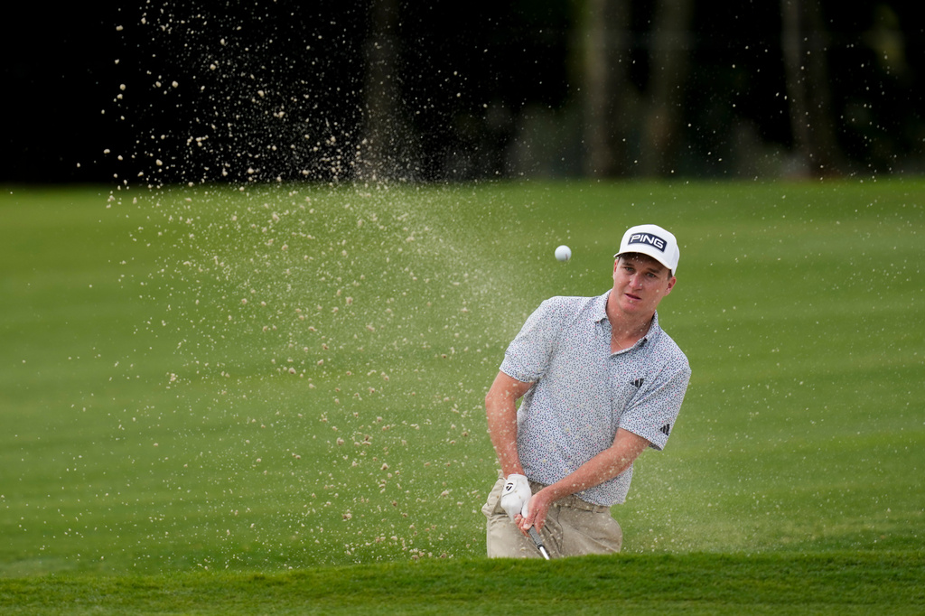 Matt McCarty hits from the first green bunker during the first round of the Cadillac Championship PGA golf tournament Thursday, April 30, 2026, in Doral, Fla. (AP Photo/David J. Phillip)