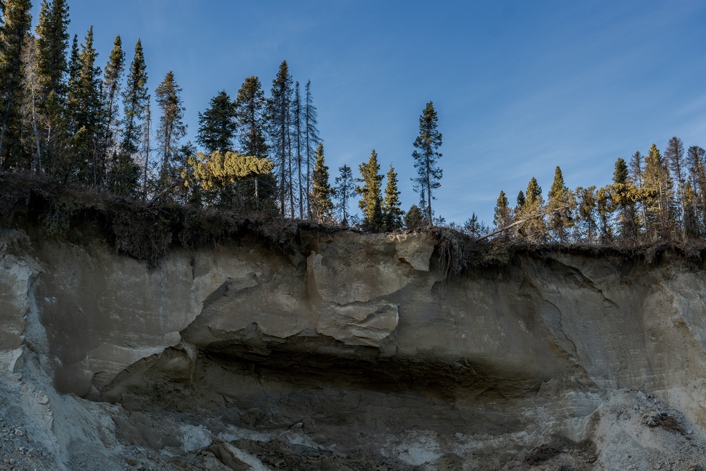 Erosion is visible on the banks of the Kobuk River near Ambler, Alaska, Tuesday, Sept. 30, 2025. (AP Photo/Annika Hammerschlag)