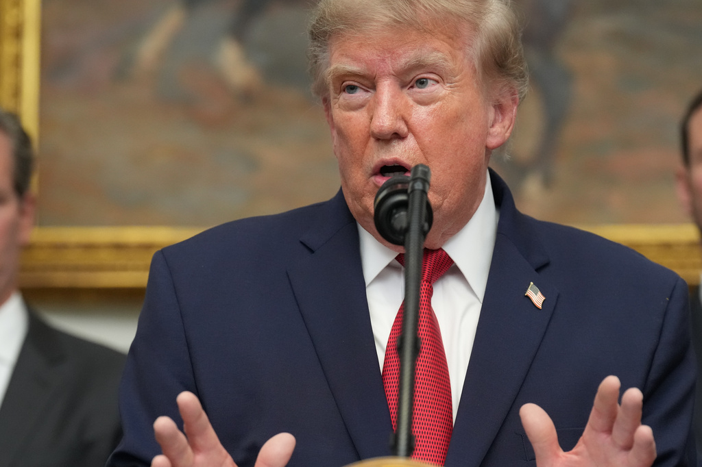 President Donald Trump speaks during a meeting with technology leaders in the Roosevelt Room of the White House, Wednesday, Aug. 19, 2026, in Washington. (AP Photo/Jacquelyn Martin)