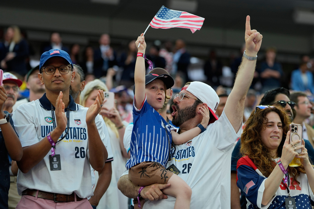 Fans of United States cheer prior to the World Cup Group D soccer match between the United States and Paraguay in Inglewood, Calif., near Los Angeles, Friday, June 12, 2026. (AP Photo/Andre Penner)