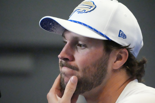 Buffalo Bills quarterback Josh Allen talks to the media following an NFL football game against the New England Patriots, Sunday, Sept. 5, 2025, in Orchard Park, N.Y. (AP Photo/Gene J. Puskar) Buffalo Bills quarterback Josh Allen talks to the media following an NFL football game against the New England Patriots, Sunday, Sept. 5, 2025, in Orchard Park, N.Y. (AP Photo/Gene J. Puskar)
