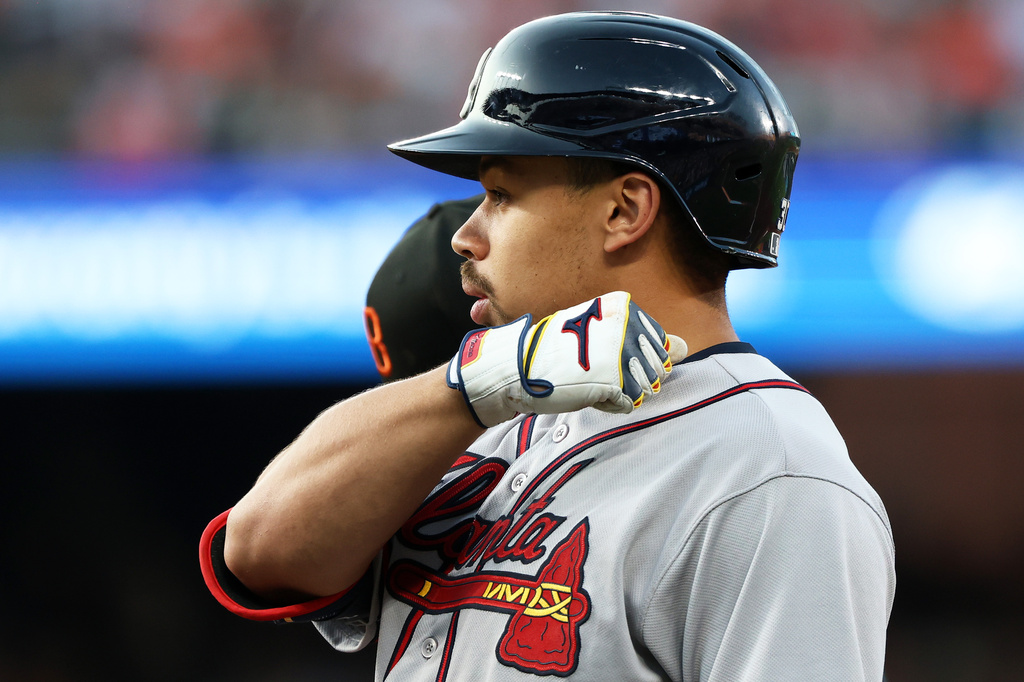 Atlanta Braves' Drake Baldwin celebrates after hitting a single during the third inning of a baseball game against the Baltimore Orioles, Saturday, July 25, 2026, in Baltimore. (AP Photo/Daniel Kucin Jr.)