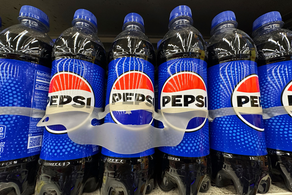 FILE - Bottles of Pepsi are displayed at a grocery store in Mount Prospect, Ill., Thursday, July 17, 2025. (AP Photo/Nam Y. Huh, File)