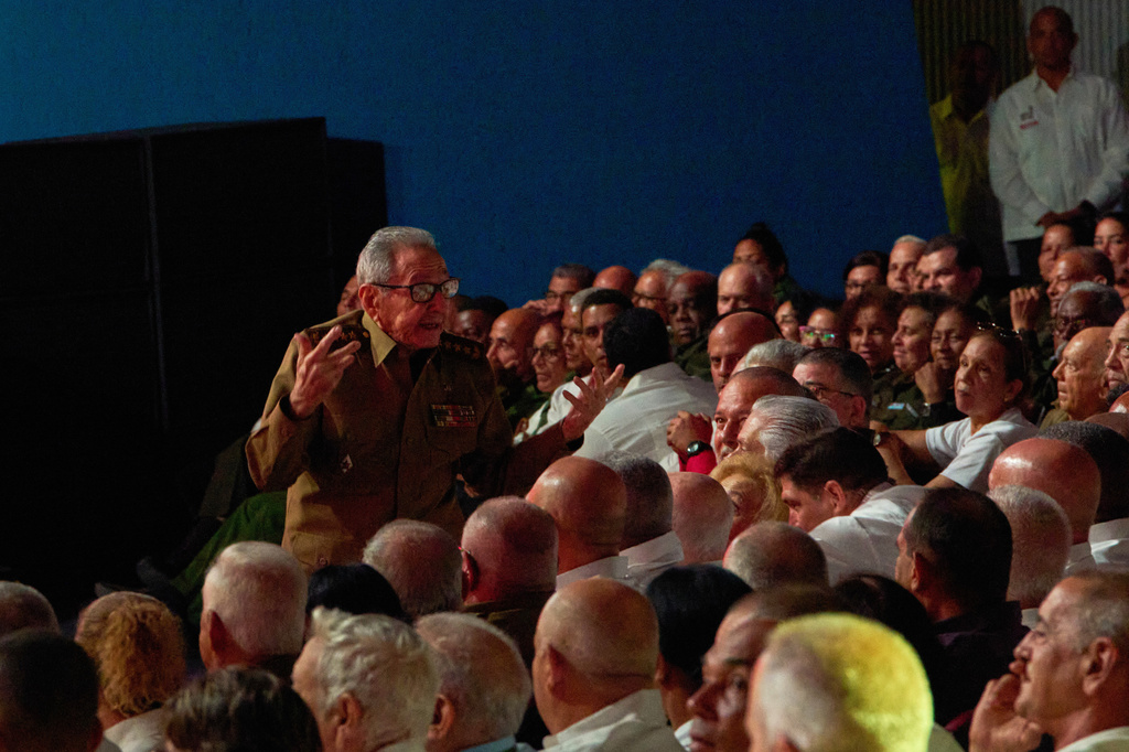 Cuban leader Raul Castro speaks during a gala commemorating the 100th anniversary of his brother Fidel Castro’s birth at the Karl Marx theater in Havana, Cuba, Thursday, Aug. 13, 2026. (AP Photo/Ramon Espinosa)