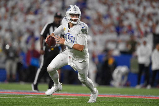 Buffalo Bills quarterback Josh Allen (17) looks to throws against the New England Patriots during the second half of an NFL football game, Sunday, Sept. 5, 2025, in Orchard Park, N.Y. (AP Photo/Adrian Kraus) Buffalo Bills quarterback Josh Allen (17) looks to throws against the New England Patriots during the second half of an NFL football game, Sunday, Sept. 5, 2025, in Orchard Park, N.Y. (AP Photo/Adrian Kraus)