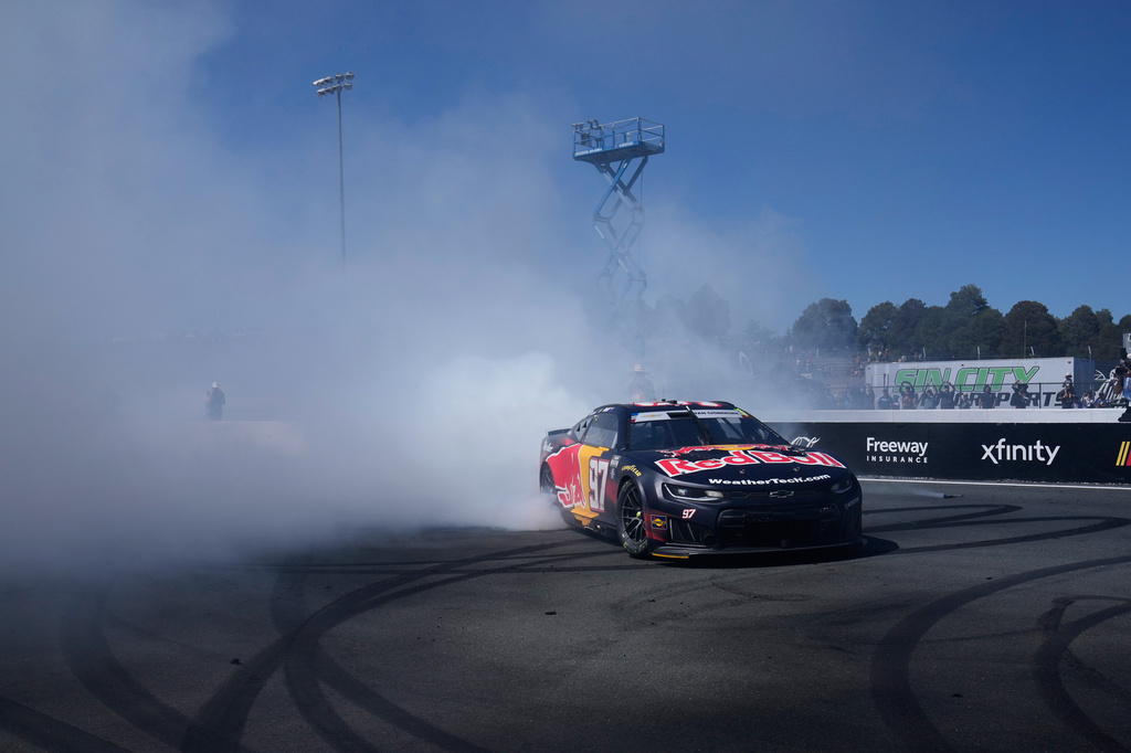 Shane van Gisbergen celebrates after winning a NASCAR Cup Series auto race at Sonoma Raceway, Sunday, June 28, 2026, in Sonoma, Calif. (AP Photo/Jeff Chiu)