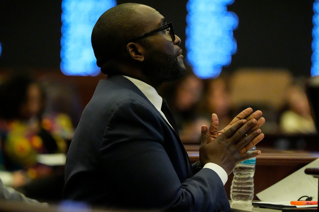 Sen Shevrin Jones listens to debate on SB 8-D, a redistricting bill, during a special session of the Florida Legislature, Wednesday, April 29, 2026, in Tallahassee, Fla. (AP Photo/Mike Stewart)
