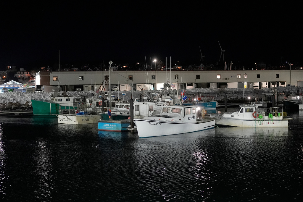 Fishing boats are tied up in Gloucester, Mass., the home port of a vessel that that went missing at sea with seven people aboard, Friday, Jan. 30, 2026. (AP Photo/Robert F. Bukaty)