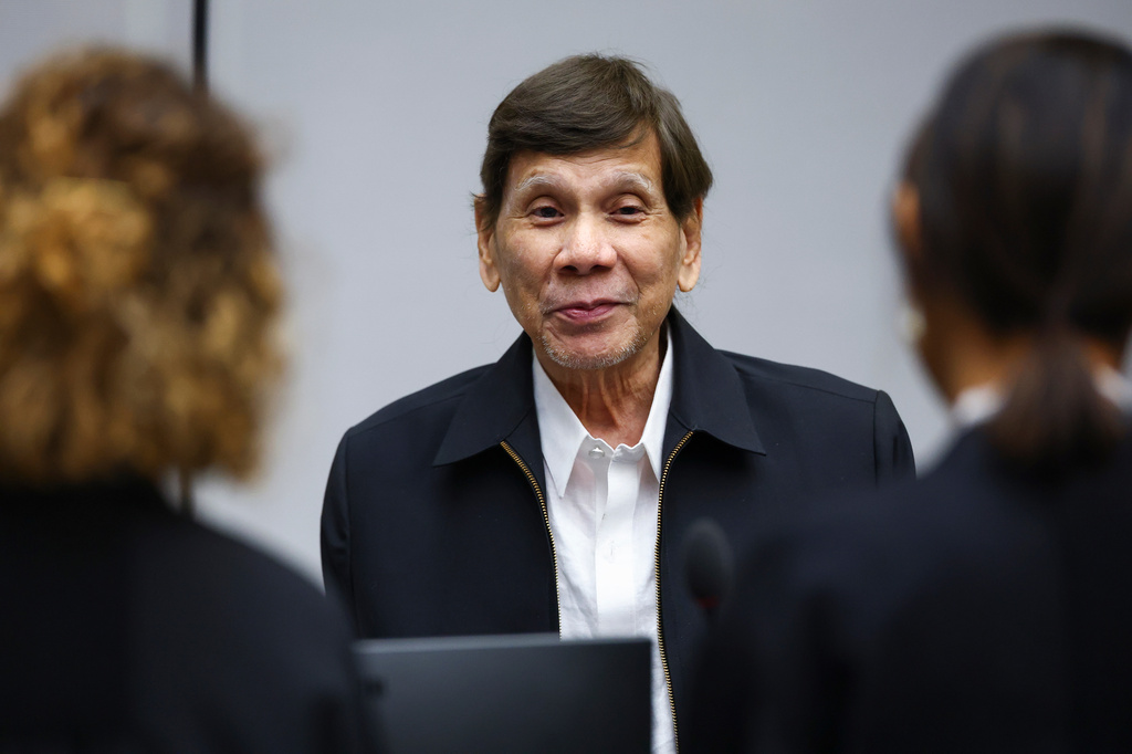 Former Philippine President Rodrigo Duterte appears before the International Criminal Court in The Hague, Netherlands, Wednesday, Sept. 16, 2026. (Piroschka van de Wouw/Pool Photo via AP)