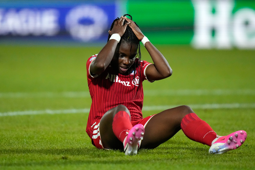 Bayern's Edna Imade reacts after failing to score during the women's Champions League opening phase soccer match between FC Bayern Munich and Manchester City in Munich, Germany, Tuesday, Sept. 22, 2026. (AP Photo/Matthias Schrader)