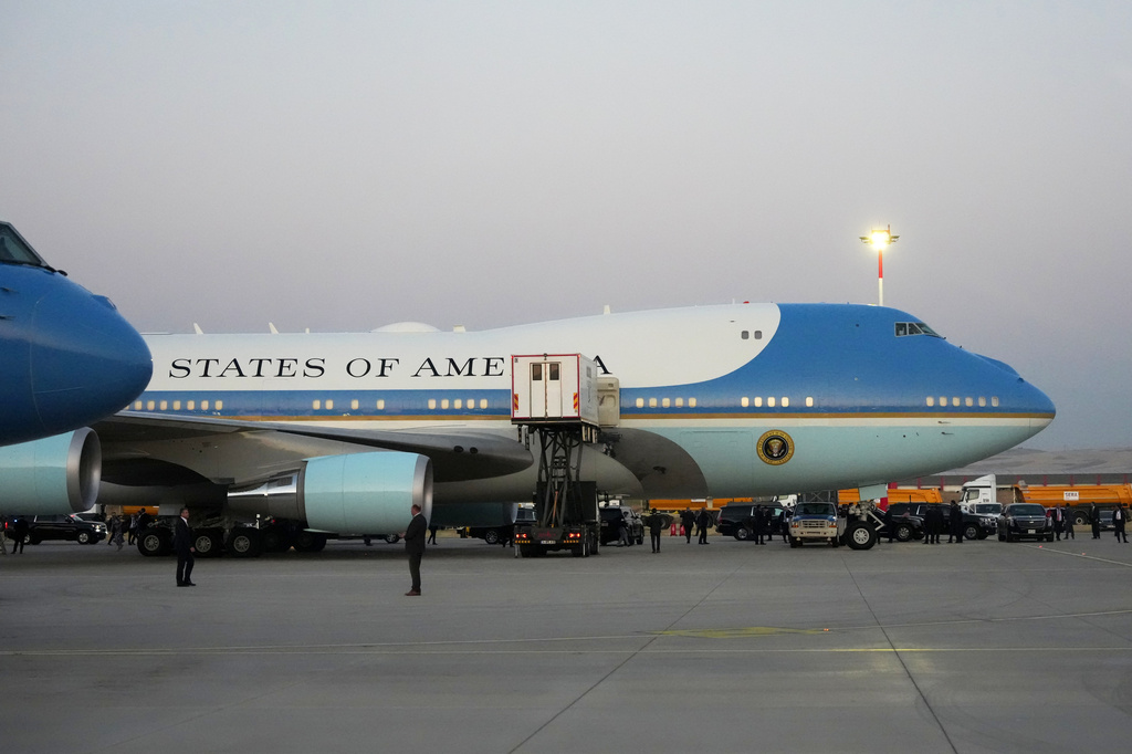 FILE - A catering truck is parked at Air Force One on the tarmac as the motorcade carrying U.S. President Donald Trump arrives to depart following the NATO summit at Ankara International Airport in Ankara, Turkey, Wednesday, July 8, 2026. (AP Photo/Alex Brandon)