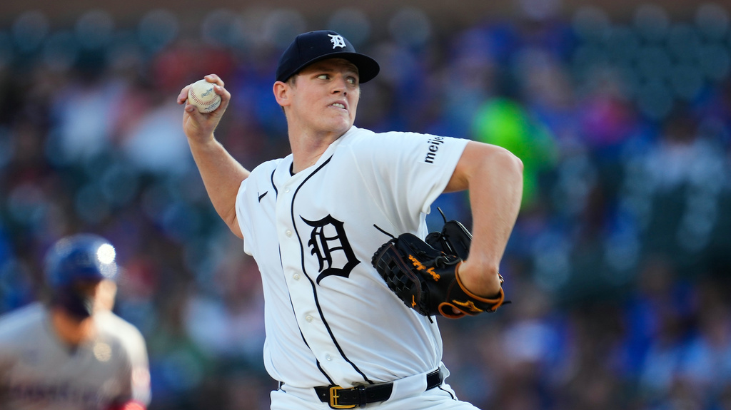 Detroit Tigers pitcher Troy Melton throws against the Kansas City Royals during the first inning of a baseball game Thursday, July 23, 2026, in Detroit. (AP Photo/Paul Sancya)