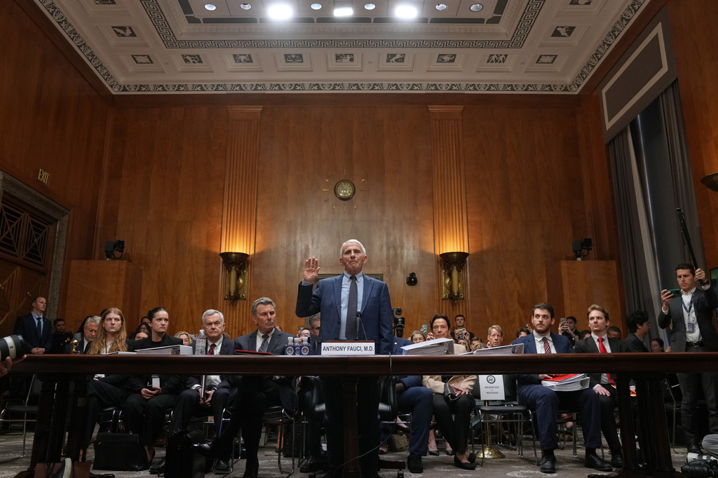 Dr. Anthony Fauci is sworn in before the Senate Homeland Security and Governmental Affairs Committee at the Capitol, Wednesday, July 29, 2026, in Washington. (AP Photo/Allison Robbert)