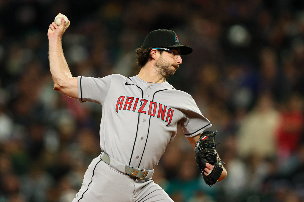 Arizona Diamondbacks pitcher Zac Gallen throws against the Seattle Mariners during the first inning of a baseball game Friday, May 29, 2026, in Seattle. (AP Photo/Caean Couto)