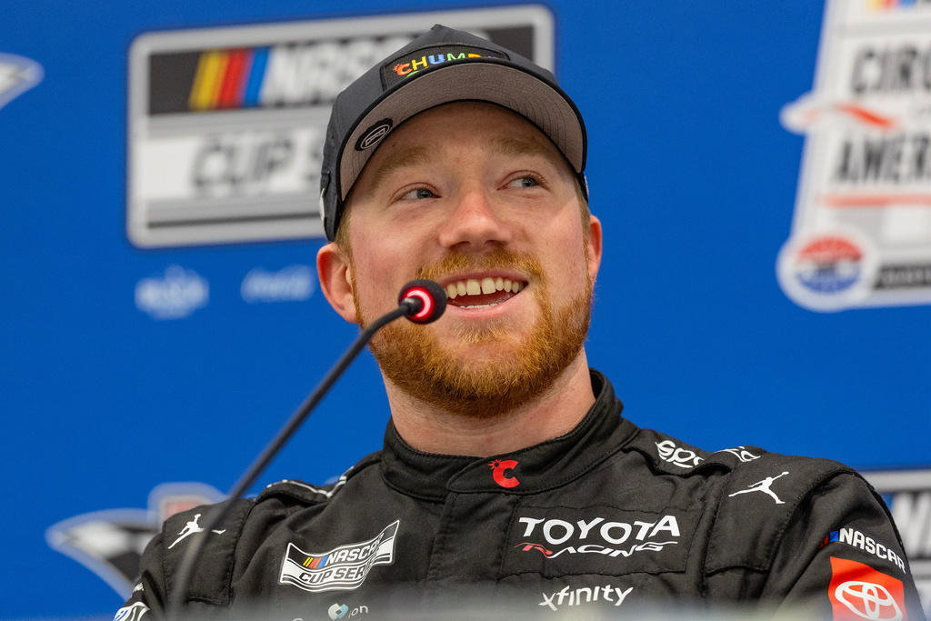 23XI Racing's Tyler Reddick speaks to media following his during a NASCAR Cup Series auto race in Austin, Texas, Sunday, March 1, 2026. (AP Photo/Stephen Spillman)
