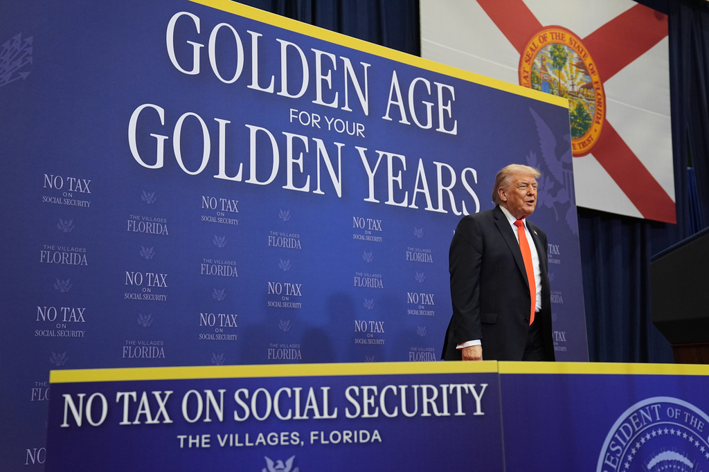 President Donald Trump arrives to speak at a charter school in The Villages, Fla., Friday, May 1, 2026. (AP Photo/Matt Rourke)
