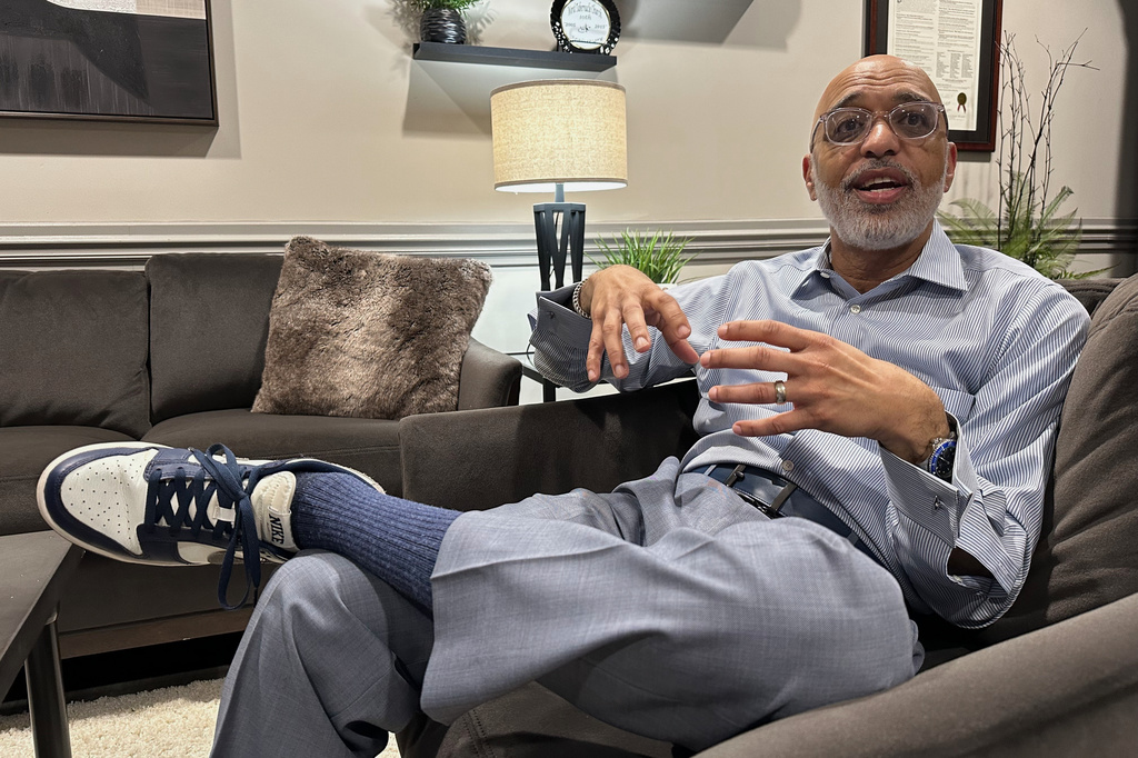 Pastor James Gailliard discusses his North Carolina state Senate campaign in his office at his Word Tabernacle Church in Rocky Mount, N.C., March 11, 2026. Gailliard is critical of how little national Democratic Party donors and organizations have invested in eastern North Carolina where rural Black voters are critical to election outcomes. (AP Photo/Bill Barrow)