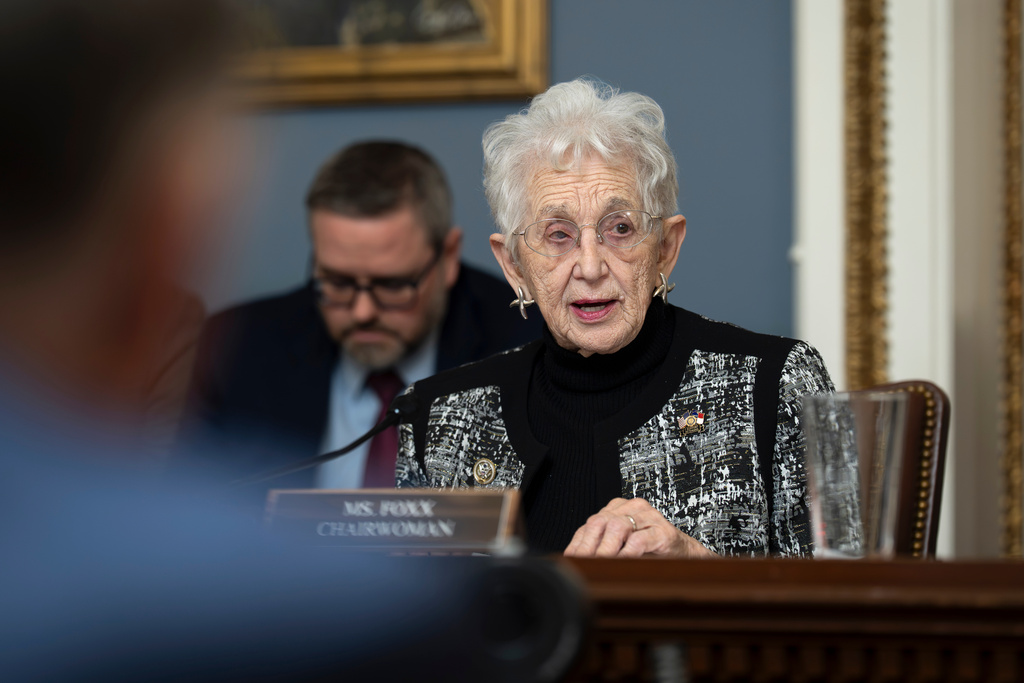 Chairwoman Virginia Foxx, R-N.C., brings the House Rules Committee to order as they meet to advance a federal funding package and prevent a prolonged partial government shutdown, at the Capitol in Washington, Monday, Feb. 2, 2026. (AP Photo/J. Scott Applewhite)