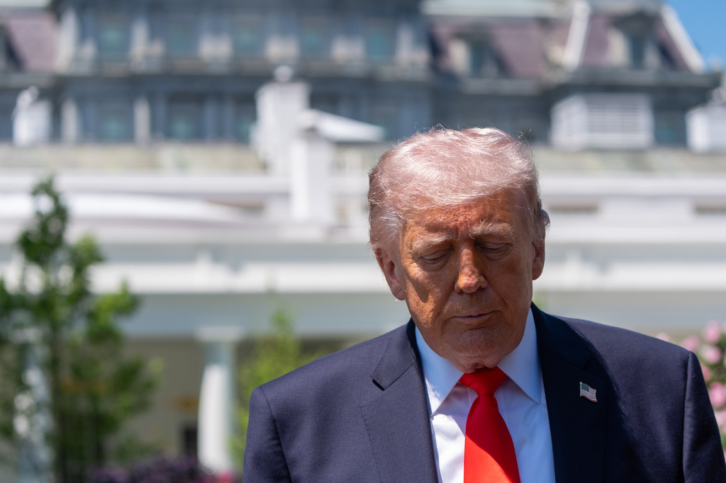 President Donald Trump speaks with reporters before departing on Marine One from the South Lawn of the White House, Friday, May 1, 2026, in Washington. (AP Photo/Alex Brandon)