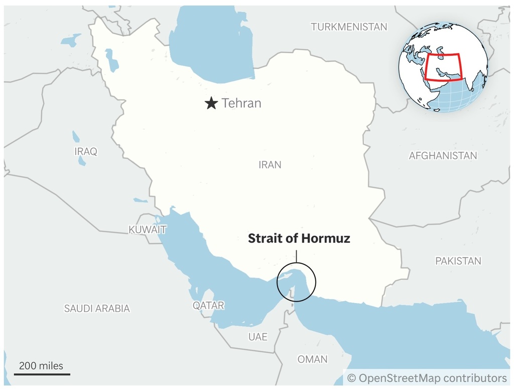 A map showing the location of the Strait of Hormuz. (AP Digital Embed)