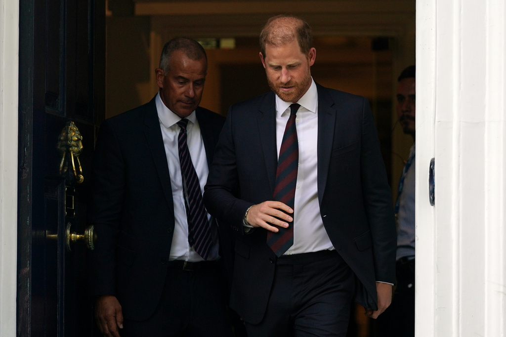 Britain's Prince Harry leaves Chatham House in London, Tuesday, July 7, 2026.(AP Photo/Alberto Pezzali)