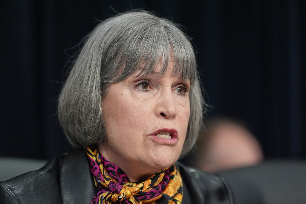 Rep. Betty McCollum, D-Minn., speaks at a House Appropriations subcommittee budget hearing for the Department of Defense with Defense Secretary Pete Hegseth, Defense Secretary Pete Hegseth and acting Under Secretary of Defense and Comptroller Jules Hurst III, Tuesday, May 12, 2026, in Washington. (AP Photo/Alex Brandon)