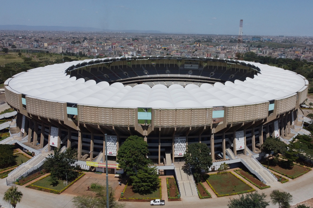The Moi International Sports Centre in Kasarani, which has a seating capacity reduced to around 48,000 following major renovations, in Nairobi, Kenya, Friday, Oct. 10, 2025. (AP Photo)