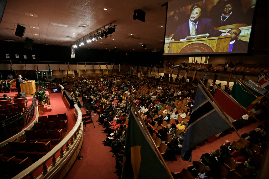 FILE - Martin Luther King III speaks at the Mason Temple on Wednesday, April 3, 2013, in Memphis, Tenn. (AP Photo/Mark Humphrey, File)