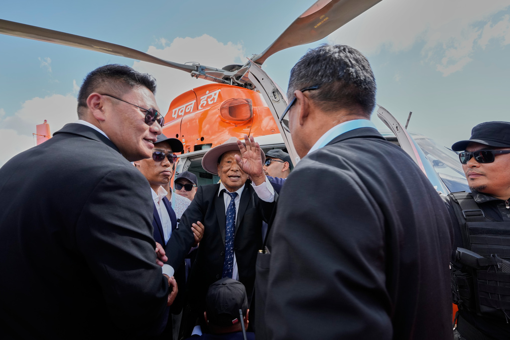 Thuingaleng Muivah, leader of the National Socialist Council of Nagaland (Isak-Muivah), arrives in Ukhrul, in the northeastern Indian state of Manipur, Wednesday, Oct. 22, 2025. (AP Photo/Anupam Nath)