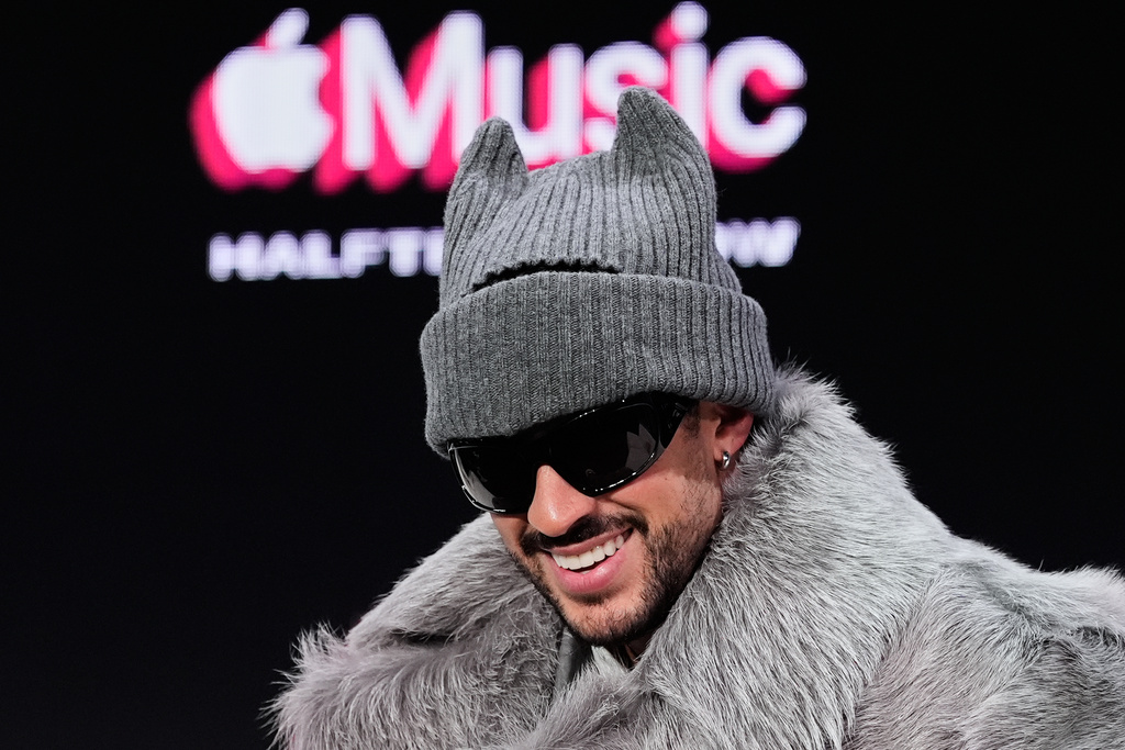 Apple Music Super Bowl LX Halftime Show performer Bad Bunny smiles during a news conference, Thursday, Feb. 5, 2026, in San Francisco ahead of the NFL Super Bowl 60 football game between the Seattle Seahawks and the New England Patriots. (AP Photo/Godofredo A. Vásquez)