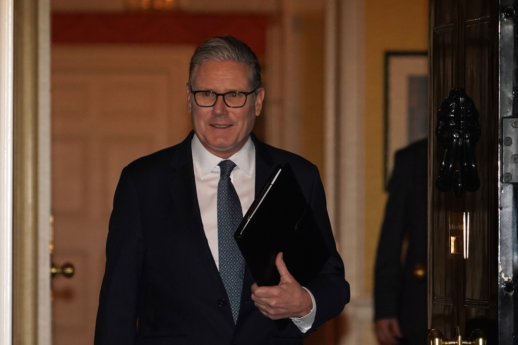 Britain's Prime Minister Keir Starmer leaves 10 Downing Street in London, Monday, Feb. 9, 2026.(AP Photo/Alberto Pezzali)