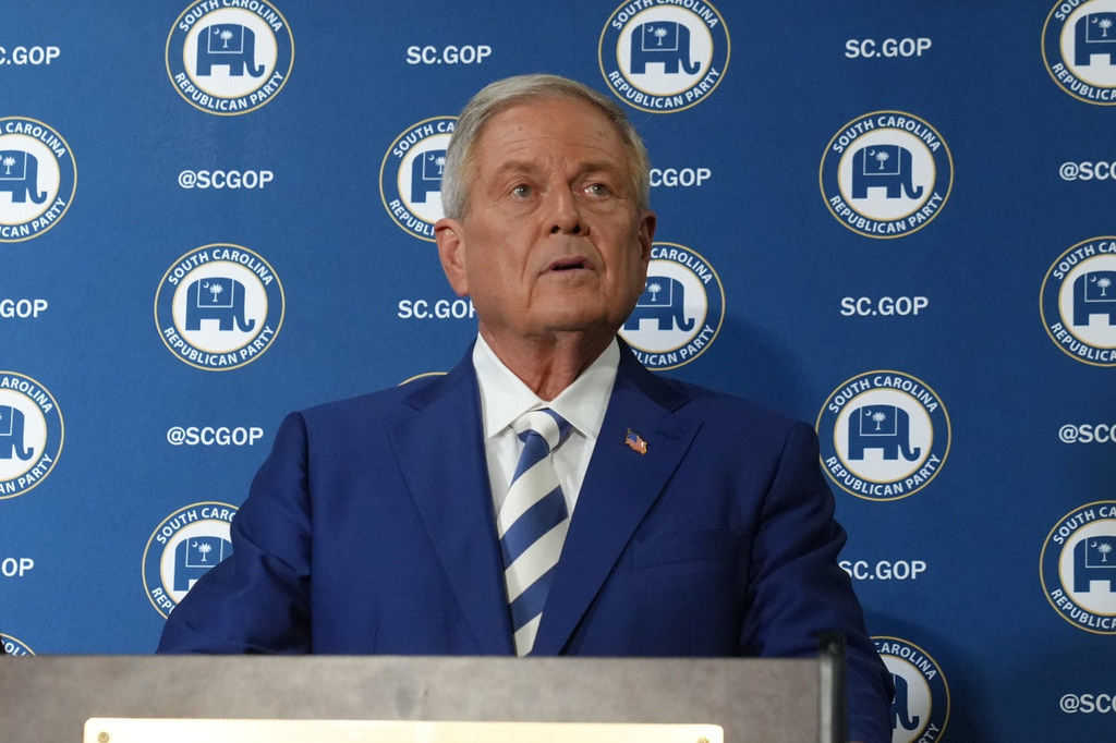 U.S. Rep. Ralph Norman, R-S.C., speaks with reporters after a debate with U.S. Sen. Darline Graham, R-S.C., ahead of the special GOP Senate runoff election to replace the late Sen. Lindsey Graham, R-S.C., on Tuesday, Aug. 18, 2026, in Newberry, S.C. (AP Photo/Meg Kinnard)