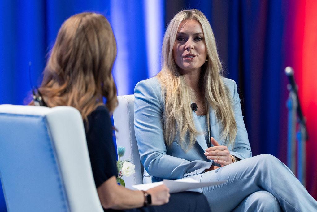 U.S. alpine skier Lindsey Vonn speaks during a news conference during Team USA Media Summit, on Tuesday, Oct. 28, 2025, in New York. (AP Photo/Yuki Iwamura)