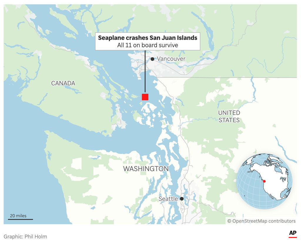 The map above shows the approximate location of a seaplane crash in Washington state's San Juan Islands. (AP Digital Embed)