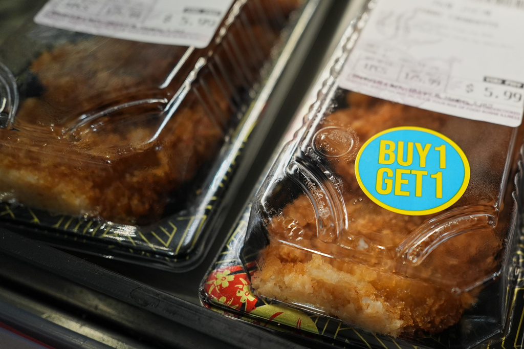 FILE - "Buy one Get one" sign is displayed on a product at a grocery store in Schaumburg, Ill., Thursday, May 14, 2026. (AP Photo/Nam Y. Huh, File)