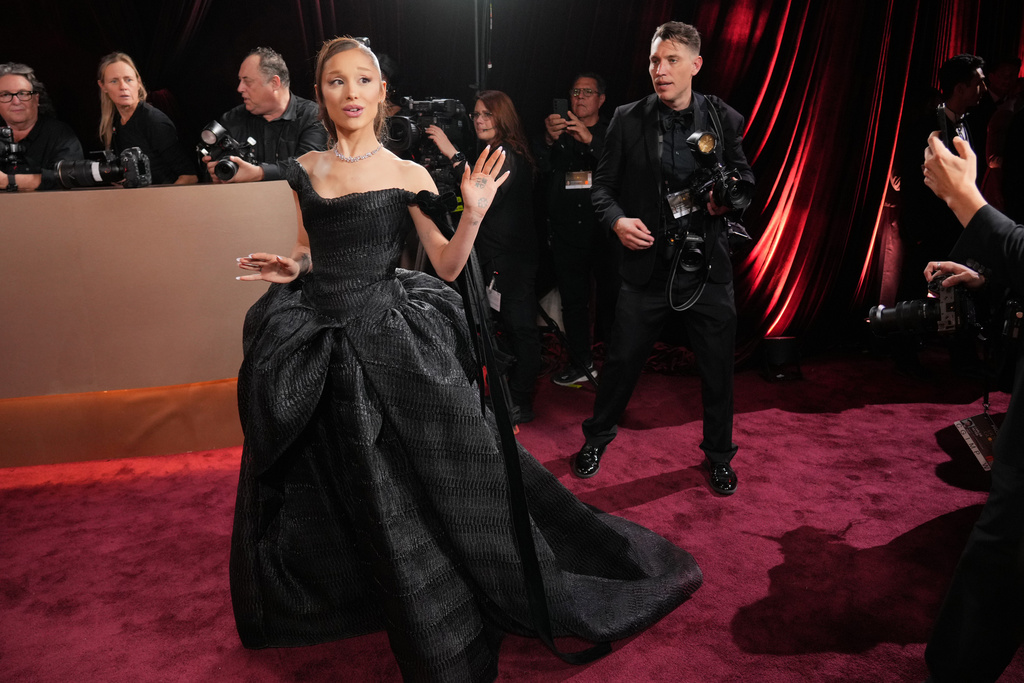Ariana Grande arrives at the 83rd Golden Globes on Sunday, Jan. 11, 2026, at the Beverly Hilton in Beverly Hills, Calif. (Photo by Jordan Strauss/Invision/AP)