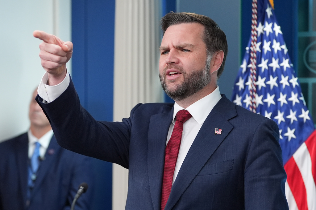 Vice President JD Vance speaks with reporters in the James Brady Press Briefing Room at the White House, Thursday, Sept. 3, 2026, in Washington. (AP Photo/Alex Brandon) CORRECTION: Date corrected to Sept. 3 instead of July 23.