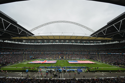 A general view of the flags of Britain and the United States on the field of Wembley stadium before an NFL football game between the Los Angeles Rams and the Jacksonville Jaguars in London, Sunday, Oct. 19, 2025. (AP Photo/Anthony Upton) A general view of the flags of Britain and the United States on the field of Wembley stadium before an NFL football game between the Los Angeles Rams and the Jacksonville Jaguars in London, Sunday, Oct. 19, 2025. (AP Photo/Anthony Upton)