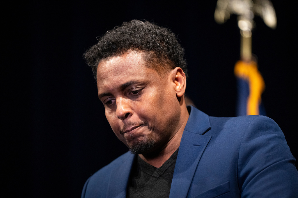 Minneapolis City Council member Jamal Osman speaks during a news conference addressing the media following reports that the Trump administration will be targeting Somali immigrants in the Twin Cities, at City Hall in Minneapolis, Tuesday, Dec. 2, 2025. (Leila Navidi/Star Tribune via AP)