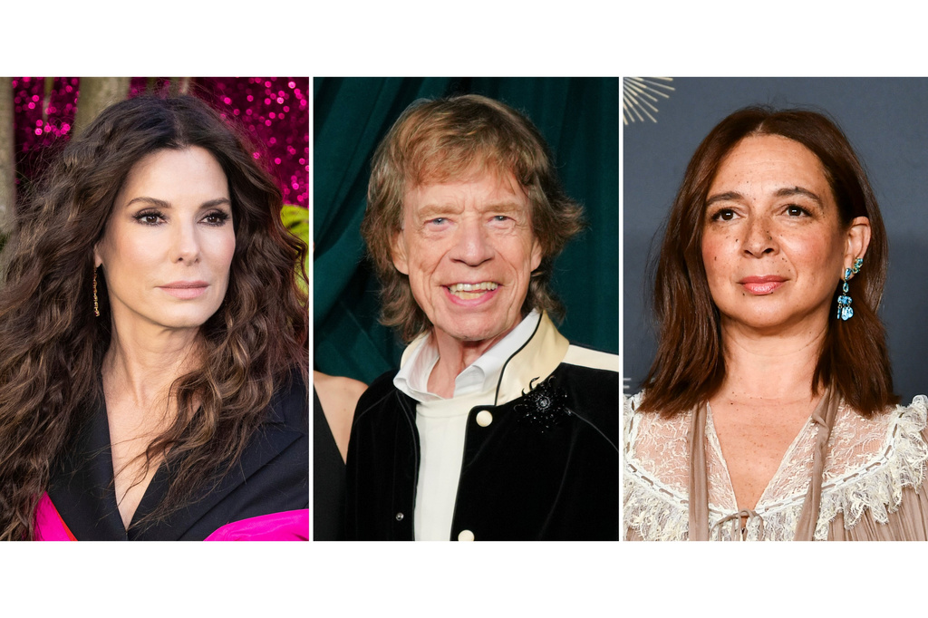 This combination of images shows, from left, Sandra Bullock, Mick Jagger, and Maya Rudolph. (AP Photo)