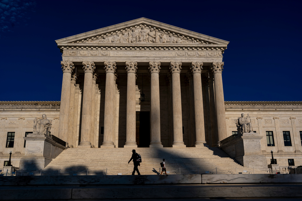The Supreme Court is seen at day's end in Washington, Thursday, Oct. 1, 2026, as the justices prepare to begin the new term next week. (AP Photo/J. Scott Applewhite)