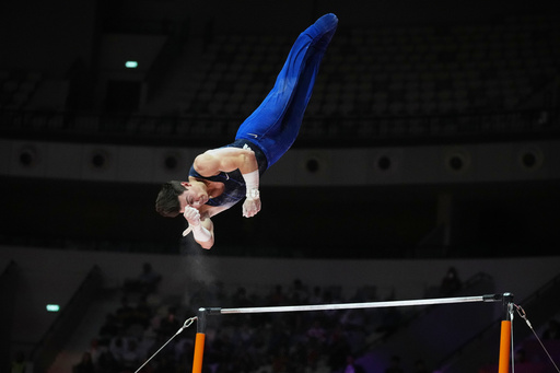 Brody Malone of the United States competes in the men's horizontal bar final during the 53rd Artistic Gymnastics World Championships in Jakarta, Indonesia, Saturday, Oct. 25, 2025. (AP Photo/Achmad Ibrahim) Brody Malone of the United States competes in the men's horizontal bar final during the 53rd Artistic Gymnastics World Championships in Jakarta, Indonesia, Saturday, Oct. 25, 2025. (AP Photo/Achmad Ibrahim)