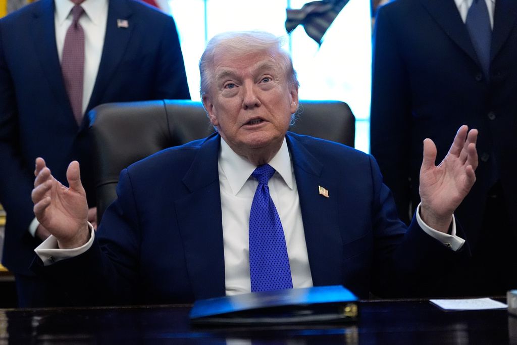 President Donald Trump speaks in the Oval Office of the White House, Monday, Feb. 2, 2026, in Washington. (AP Photo/Alex Brandon)