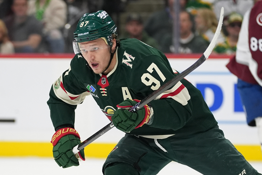 FILE - Minnesota Wild left wing Kirill Kaprizov (97) skates during the first period of Game 4 of an NHL Stanley Cup hockey second-round playoff series against the Colorado Avalanche on May 11, 2026, in St. Paul, Minn. (AP Photo/Abbie Parr, File)