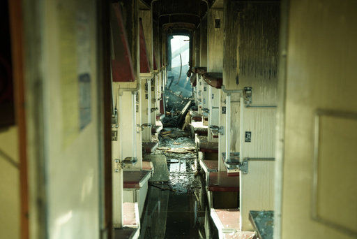 A passenger train is seen damaged following Russia's drone attack on a railway station in Shostka, Sumy region, Ukraine, Saturday, Oct. 4, 2025. (AP Photo/Kordon Media) A passenger train is seen damaged following Russia's drone attack on a railway station in Shostka, Sumy region, Ukraine, Saturday, Oct. 4, 2025. (AP Photo/Kordon Media)